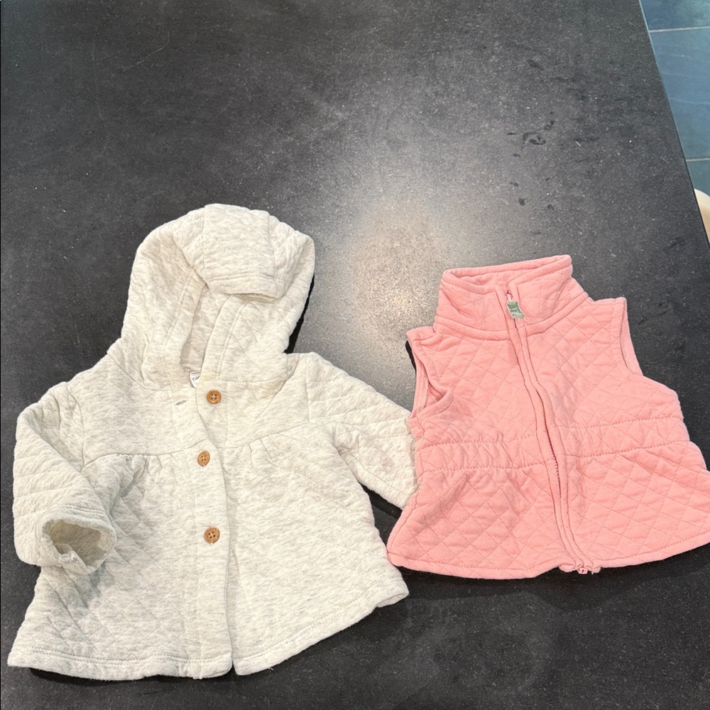 Carter's Gray Hooded Jacket and Pink Quilted Vest Set
